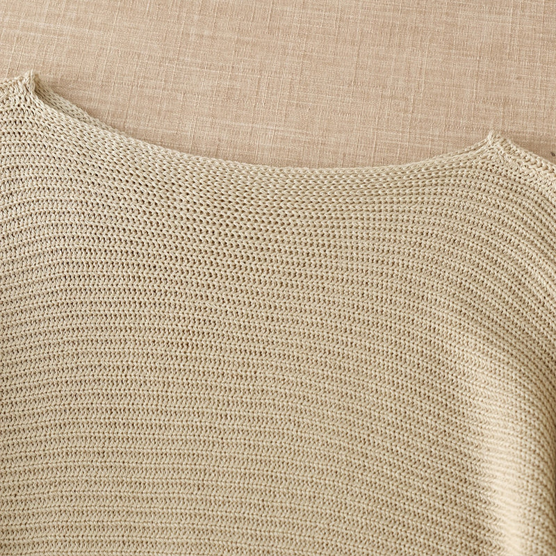 Women's Elegant Solid Color Round Neck Long Sleeve Knit Sweater - Basic Casual Top For Spring&Fall