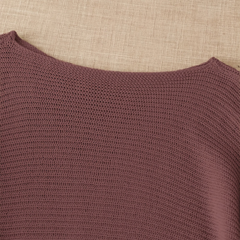 Women's Elegant Solid Color Round Neck Long Sleeve Knit Sweater - Basic Casual Top For Spring&Fall